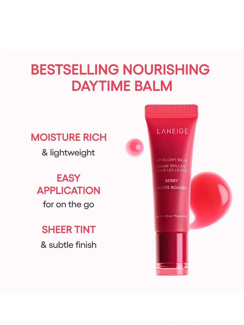LANEIGE Berry Lip Glowy Balm Gloss Makeup Pink NEW NWT NIB